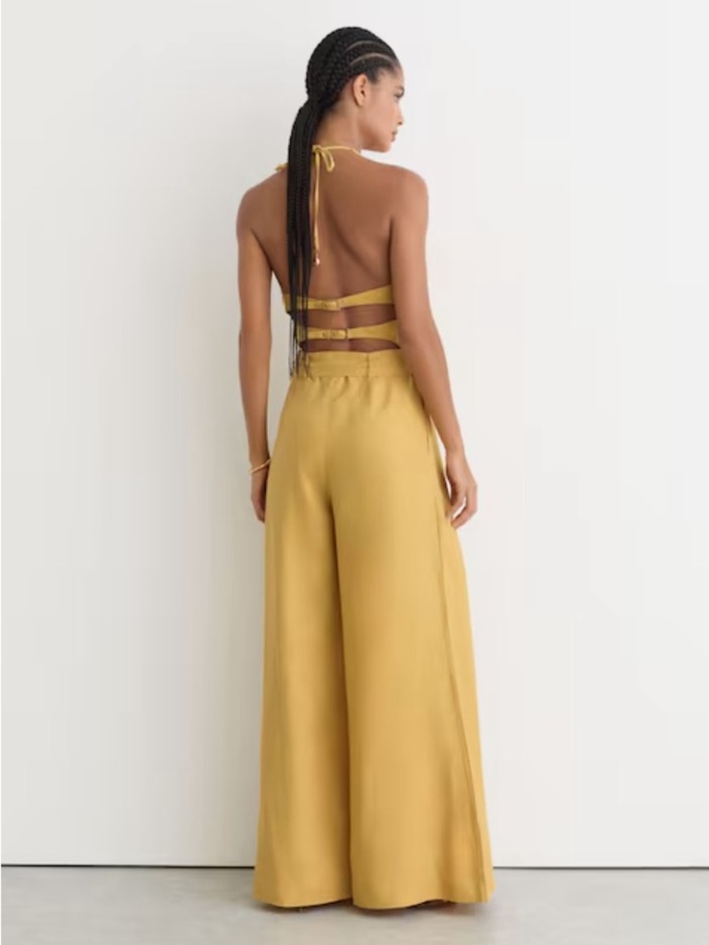 Reiss Mustard Yellow Halter Neck Open Back Maxi Jumpsuit 100% Linen - Picture 5 of 5